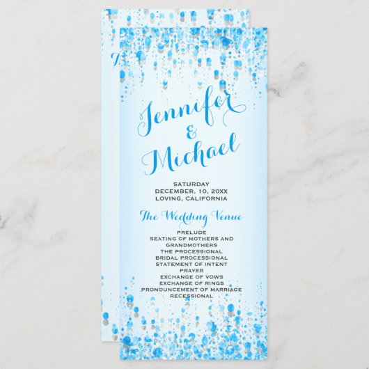 Programme de mariage | Aqua Blue Confetti (Devant / Derrière)