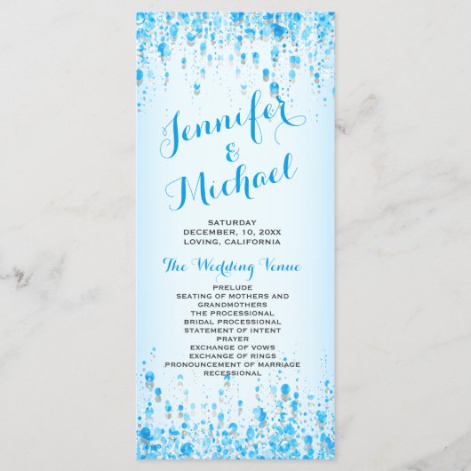 Programme de mariage | Aqua Blue Confetti (Devant)