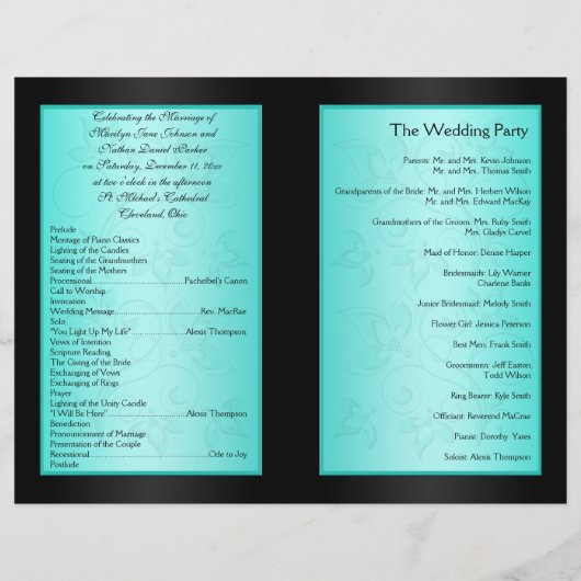 Programme de mariage Aqua et Black Floral II (Dos)