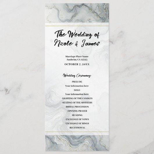 Programme de mariage aquarelle Bleu Gris Or Plage (Devant)