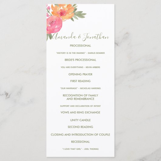 Programme de mariage aquarelle fleurs de printemps (Devant)