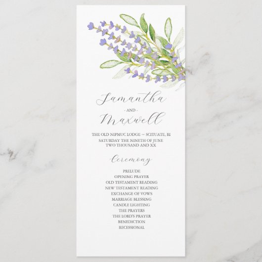 Programme de mariage aquarelle Fleurs lavande (Devant)