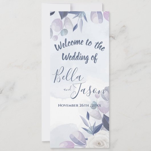 Programme de mariage Aquarelle mignonne Bleu Dusty (Devant)