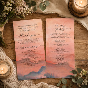 Programme de mariage aquarelle rustique au coucher