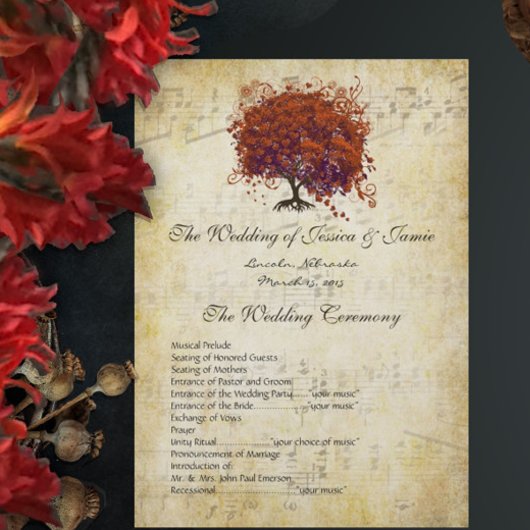 Programme de Mariage Arbre à Coeur Corail Foncé Or