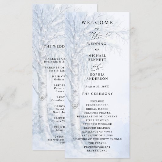Programme de mariage Arbre de bouleau gelé (Devant / Derrière)