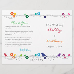 Programme de mariage arc-en-ciel Oiseaux Fleurs