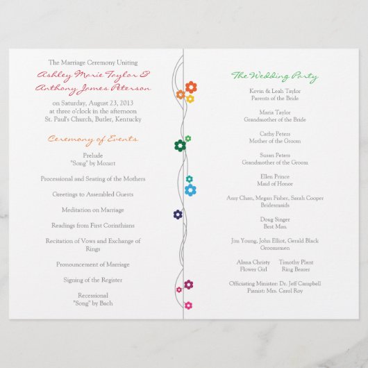 Programme de mariage arc-en-ciel Oiseaux Fleurs (Dos)