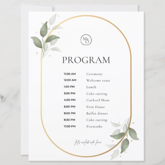 Programme de mariage – Arche dorée et décoration b (Devant)