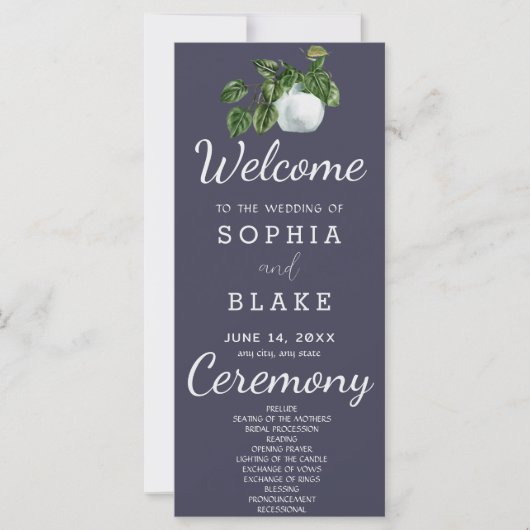 Programme de mariage ardoise aux feuilles de plant (Devant)