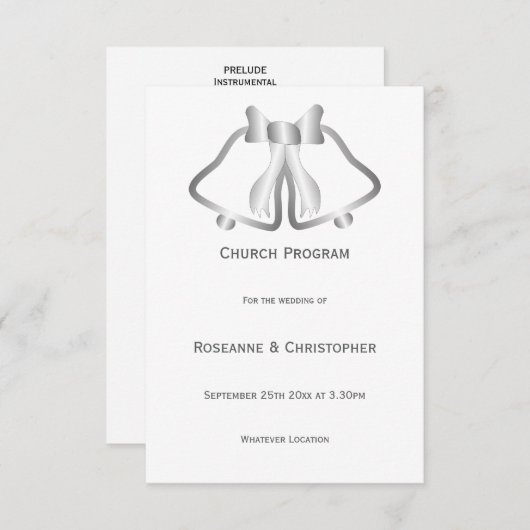Programme De Mariage Argent Cloches Et Ruban (Devant / Derrière)