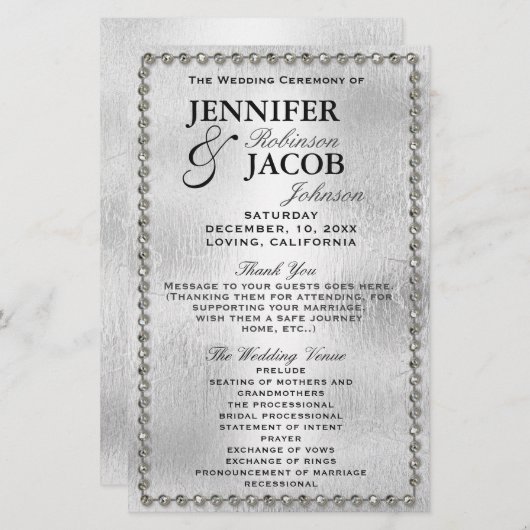 Programme de mariage | Argent et diamants (Devant / Derrière)