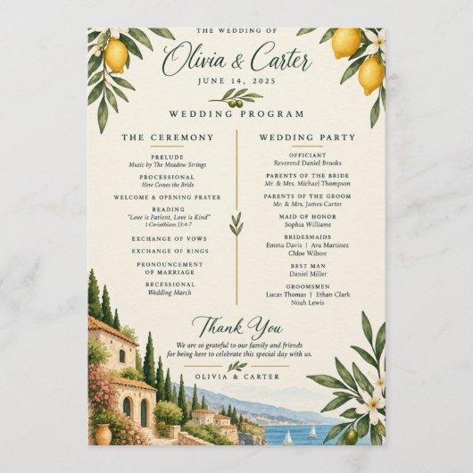 Programme de mariage au citron méditerranéen | Vil (Devant)