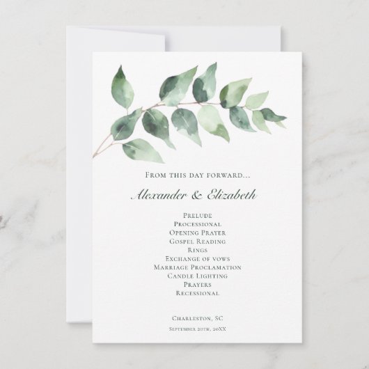 Programme de mariage au eucalyptus aquarelle | Pro (Devant)