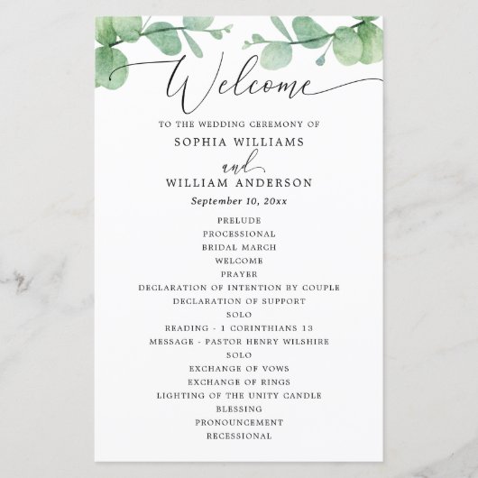 Programme de mariage au eucalyptus | Botanique en (Devant)