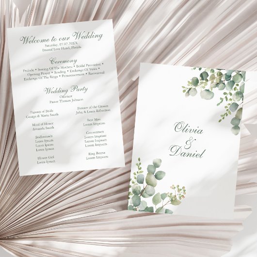 Programme de mariage au eucalyptus de la verdure m