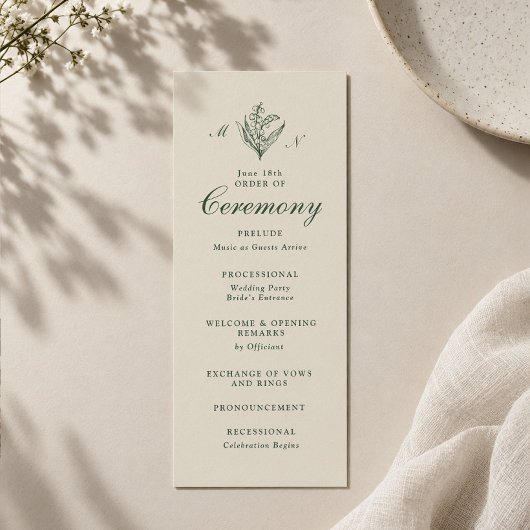 Programme de mariage au monogramme de muguet