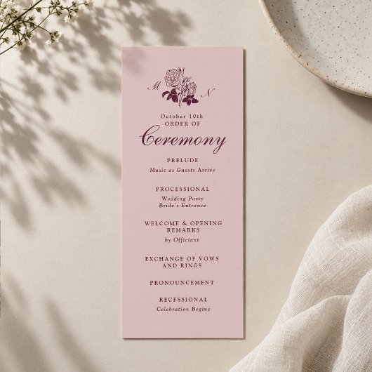 Programme de mariage au monogramme de vin de Bourg