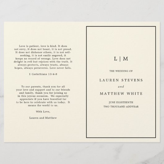 Programme de mariage au monogramme jaune beurre mo (Devant)