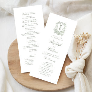 Programme de mariage au monogramme vintage vert sa