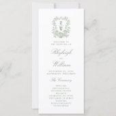 Programme de mariage au monogramme vintage vert sa (Devant)