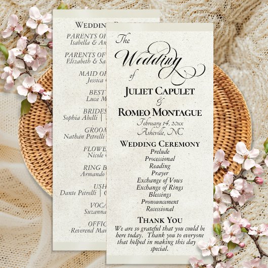 Programme de mariage au ruban crème