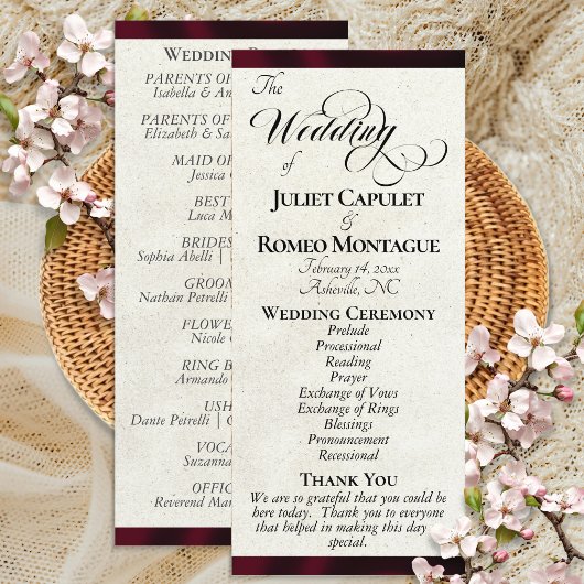 Programme de mariage au ruban de Bourgogne