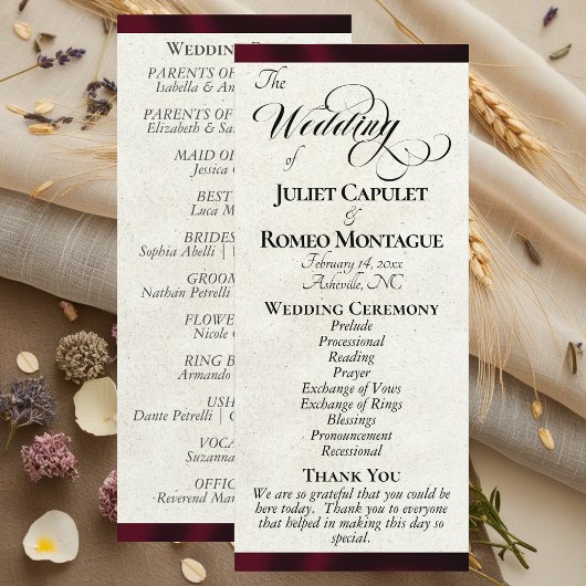Programme de mariage au ruban de Bourgogne