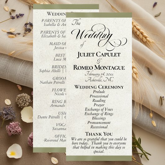 Programme de mariage au ruban sauge