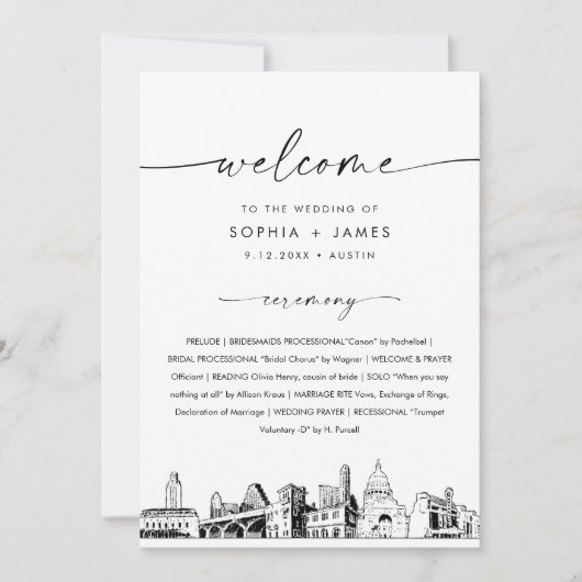 Programme de mariage Austiin Skyline Carte 5x7 (Devant)