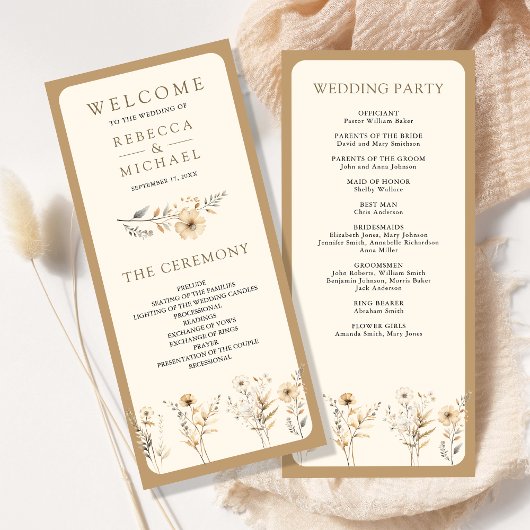 Programme de mariage automnal bohème avec fleurs s