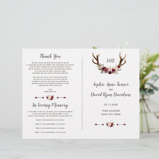 Programme de mariage aux bois floraux Marsala de B (Debout devant)