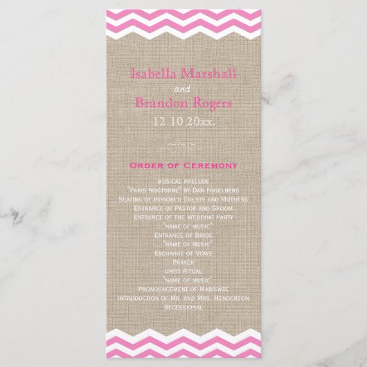 Programme de mariage aux chevrons roses sur toile  (Devant)