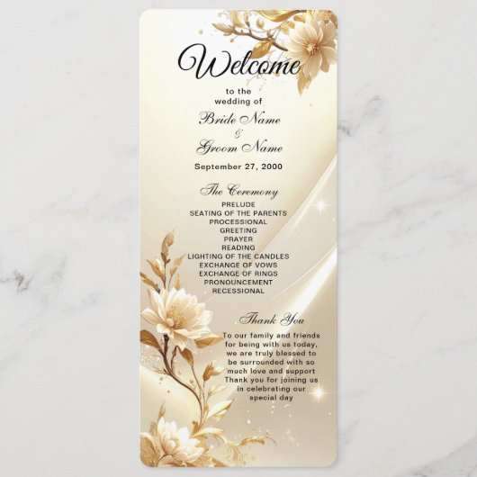 Programme de mariage aux fleurs blanches et or (Devant)