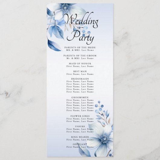 Programme de mariage aux fleurs bleues botaniques (Dos)