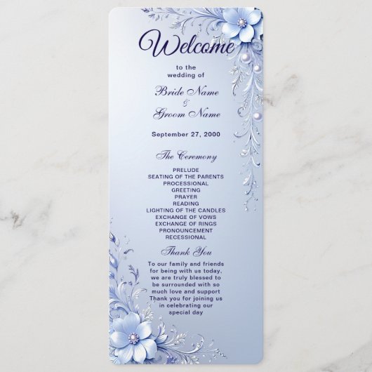 Programme de mariage aux fleurs ornées bleues avec (Devant)