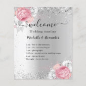 Programme de mariage aux fleurs roses argentées (Devant)