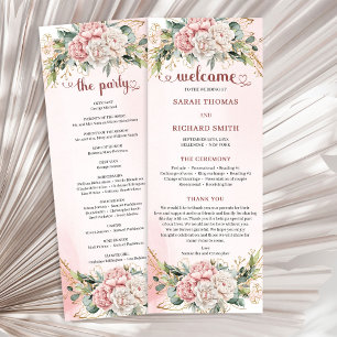 Programme de mariage aux fleurs roses poussiéreuse
