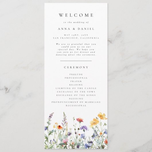 Programme de mariage aux fleurs sauvages (Devant)