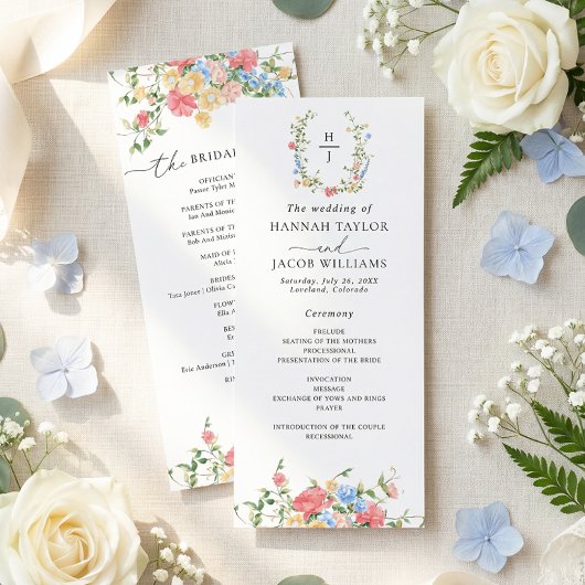 Programme de mariage aux fleurs sauvages aquarelle