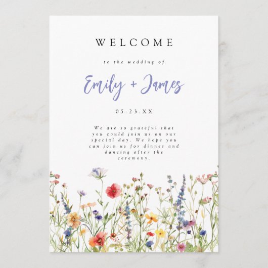 Programme de mariage aux fleurs sauvages colorées  (Devant)