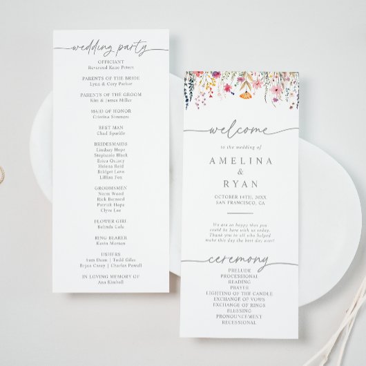 Programme de mariage aux fleurs sauvages colorées 
