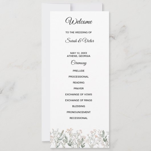 Programme de mariage aux fleurs sauvages de la for (Devant)