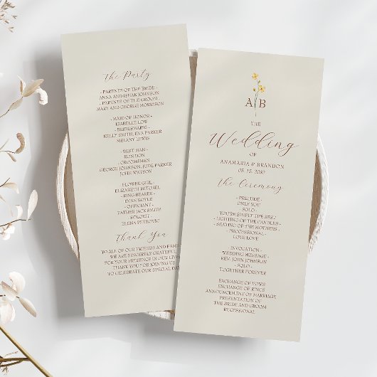 Programme de mariage aux fleurs sauvages neutres