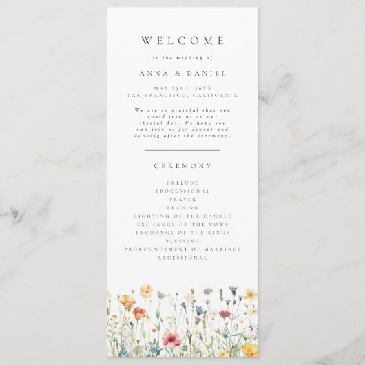 Programme de mariage aux fleurs sauvages pastel bo (Devant)