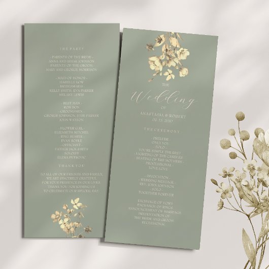 Programme de mariage aux fleurs sauvages vert saug