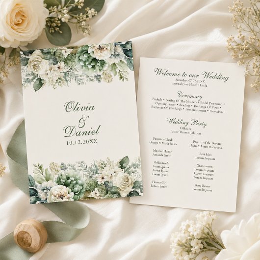 Programme de mariage aux fleurs sauvages vert saug