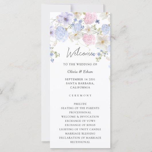 Programme de mariage aux fleurs sauvages violettes (Devant)