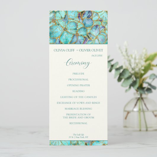 Programme de mariage aux fleurs turquoises (Debout devant)