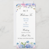 Programme de mariage aux hortensias rose bleu clai (Devant)